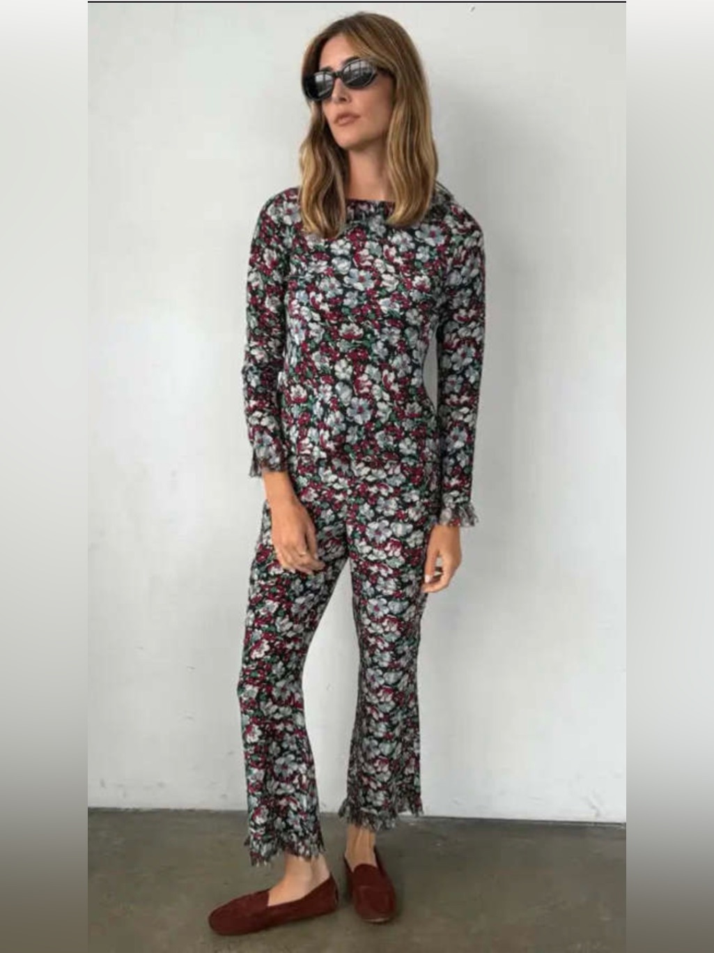 Ciao Lucia Lilja Top & Kaja Pant Set Peony Floral Silk Blend Nwt Size L